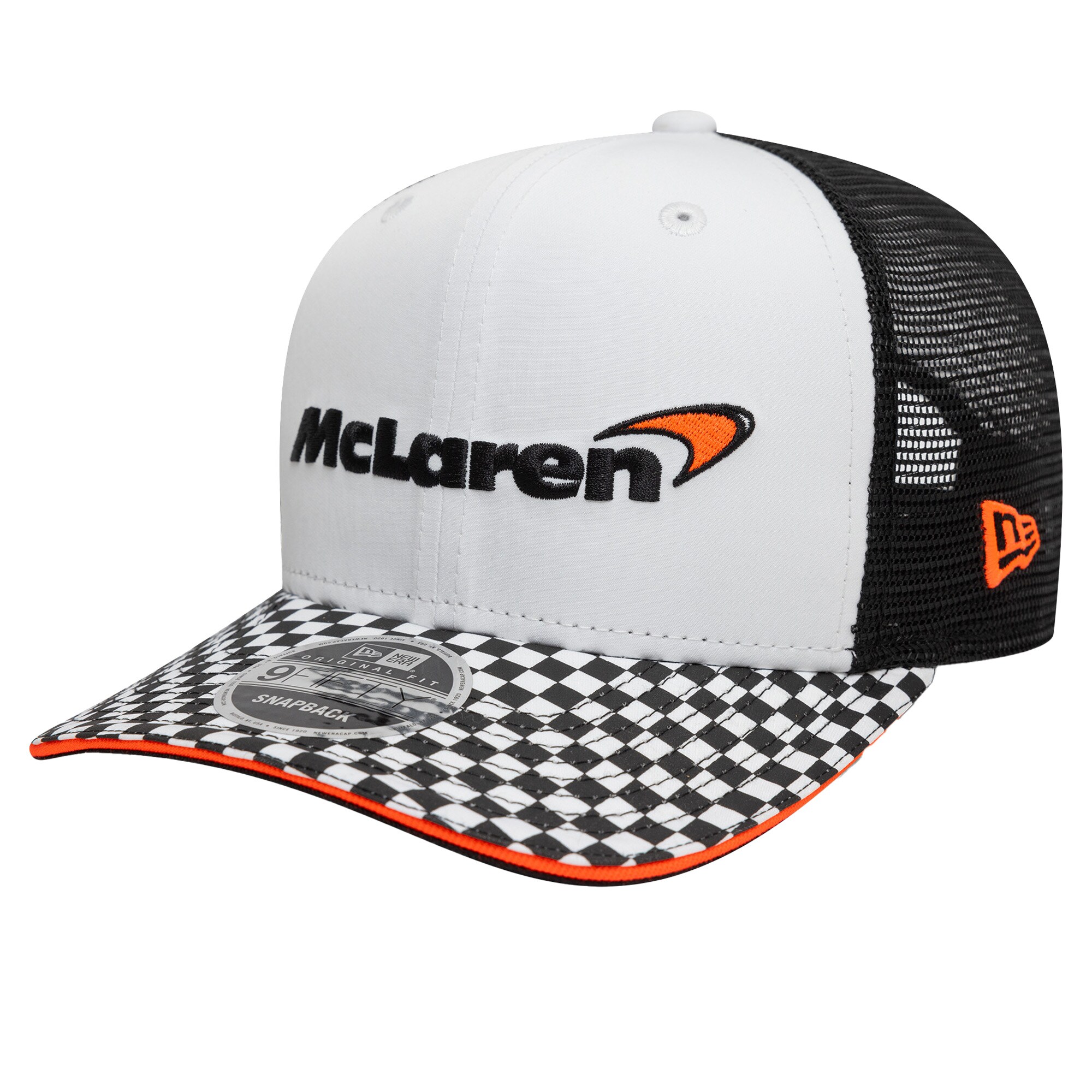 McLaren New Era Checkered Visor 9FIFTY Pre Curve Cap - White