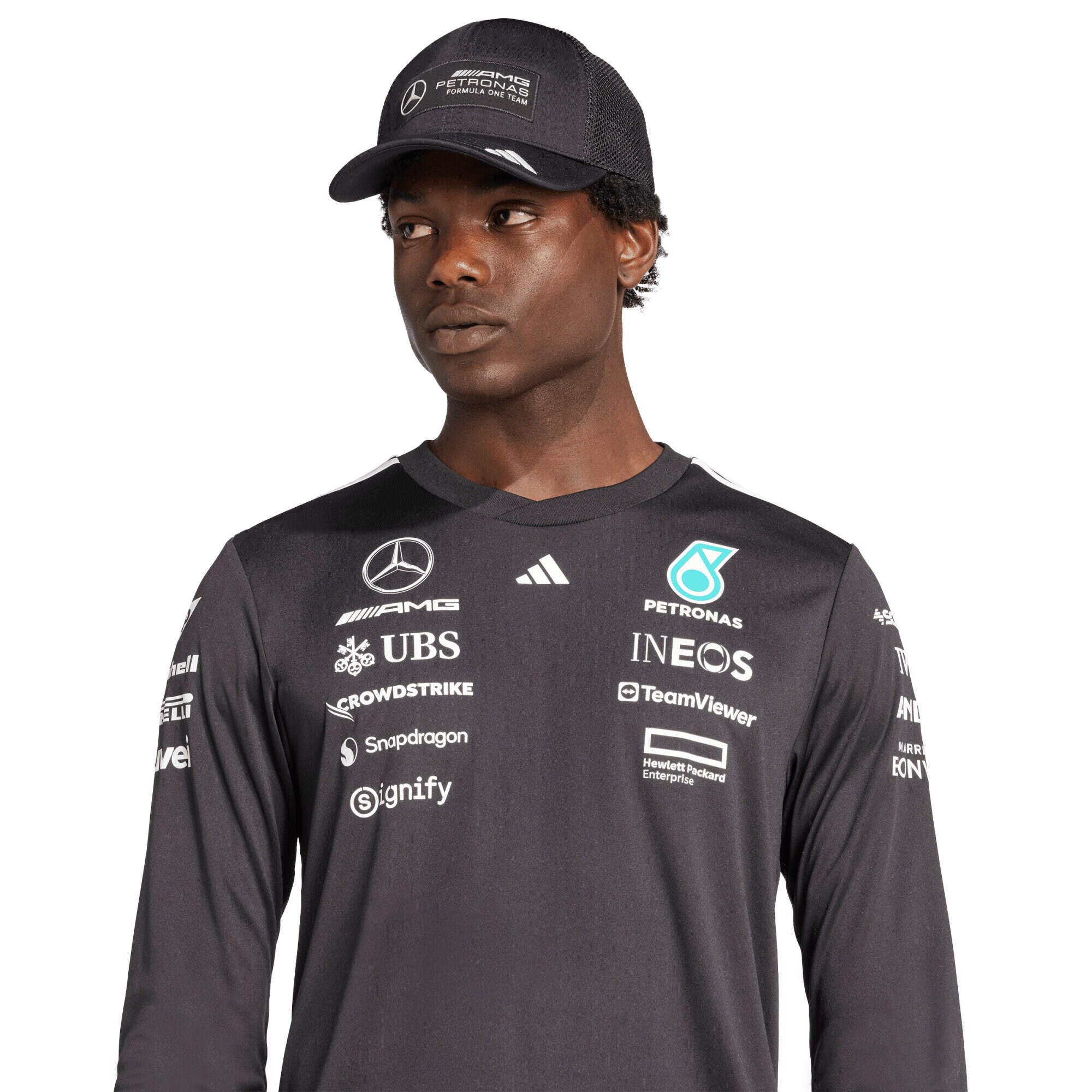 Mercedes AMG Petronas adidas F1 2025 Team Long Sleeve Driver T-Shirt - Black
