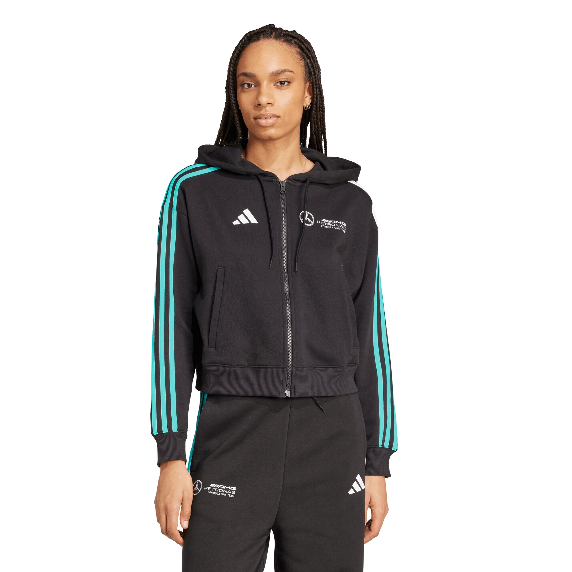 Mercedes AMG Petronas adidas F1 Logo Zip Hoodie - Black - Womens