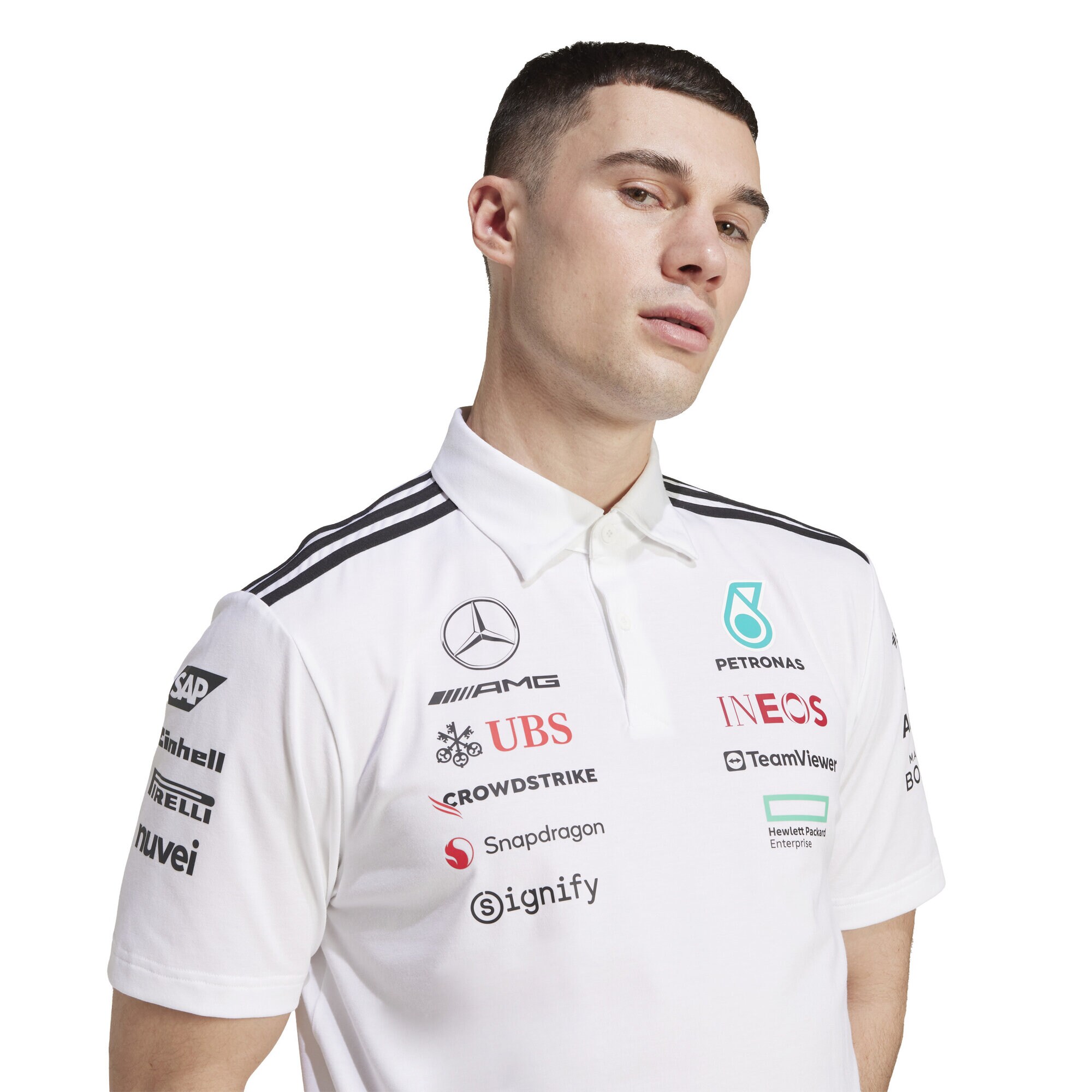 Mercedes AMG Petronas adidas F1 2025 Team Polo - White