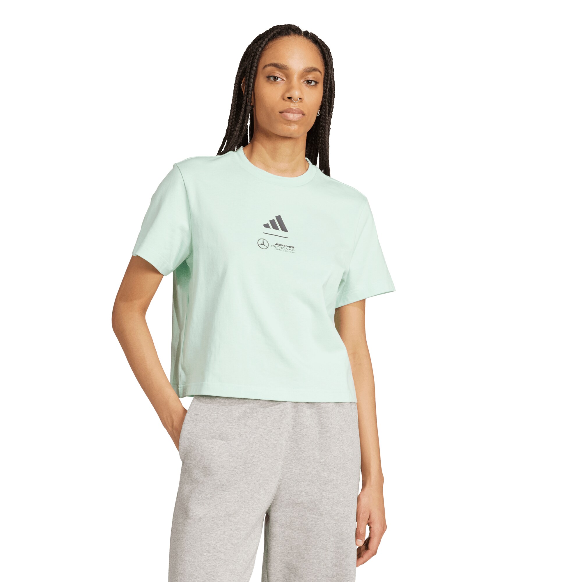 Mercedes AMG Petronas adidas F1 Premium Woven Cropped T-Shirt - Womens