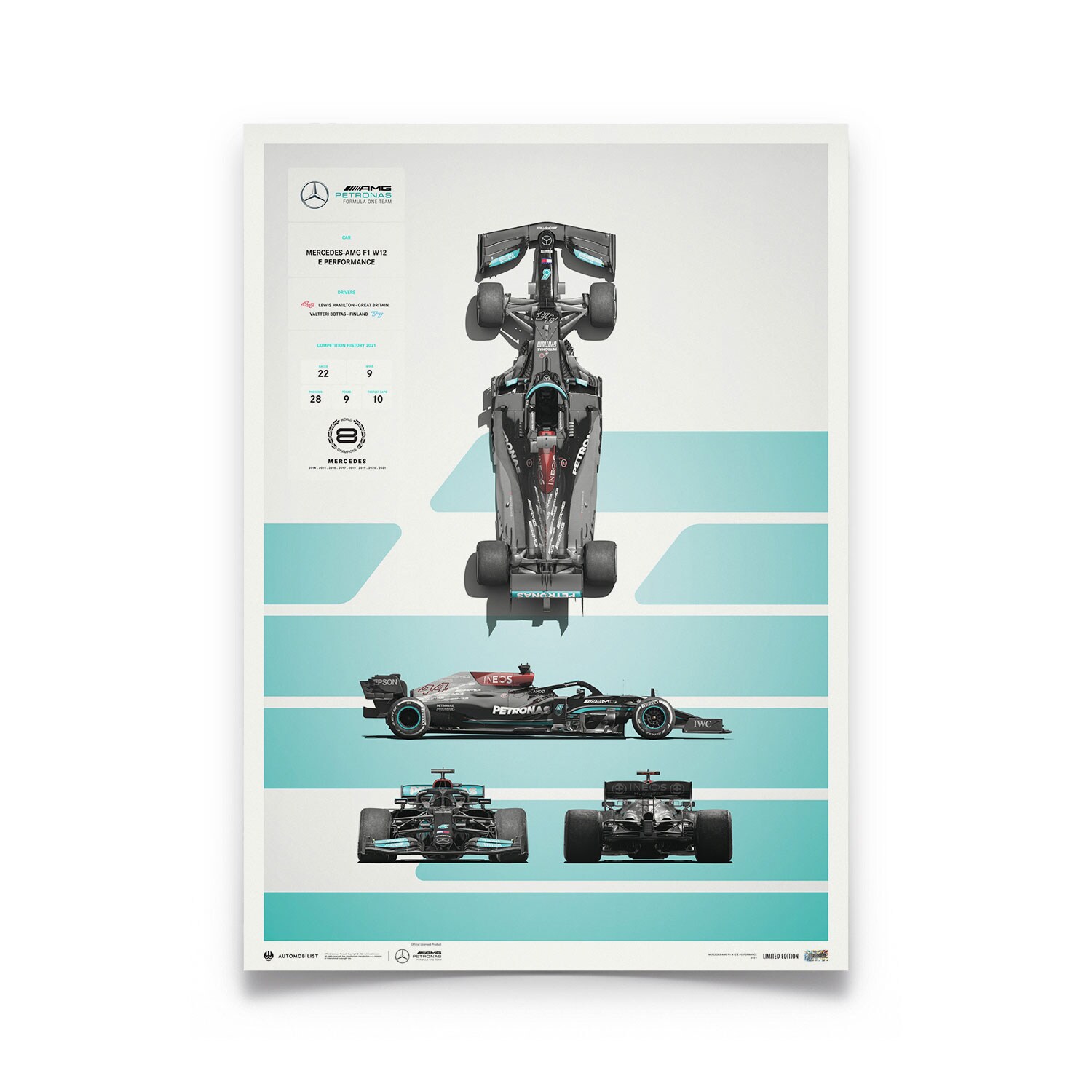 Mercedes AMG Petronas F1 Team W12 Blueprint 2021 Limited Edition Poster