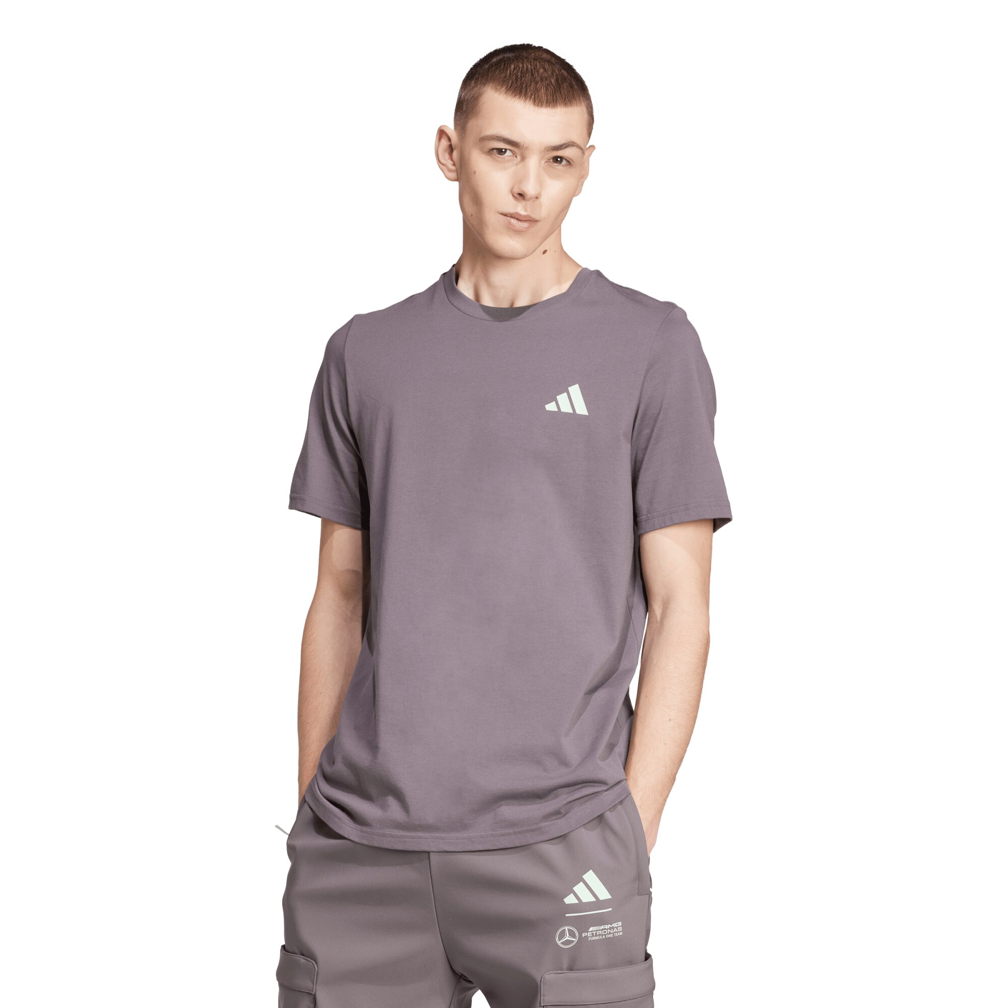 Mercedes AMG Petronas adidas F1 Premium Woven Back Logo T-Shirt - Grey