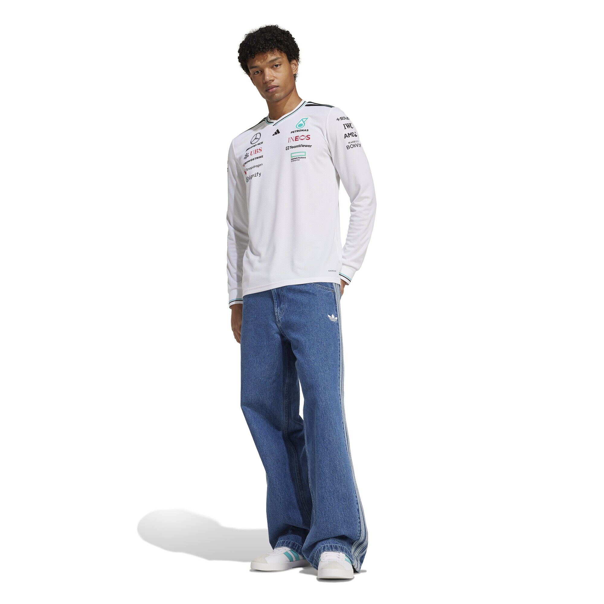 Mercedes AMG Petronas adidas Authentic Team Driver Long Sleeve T-Shirt - White