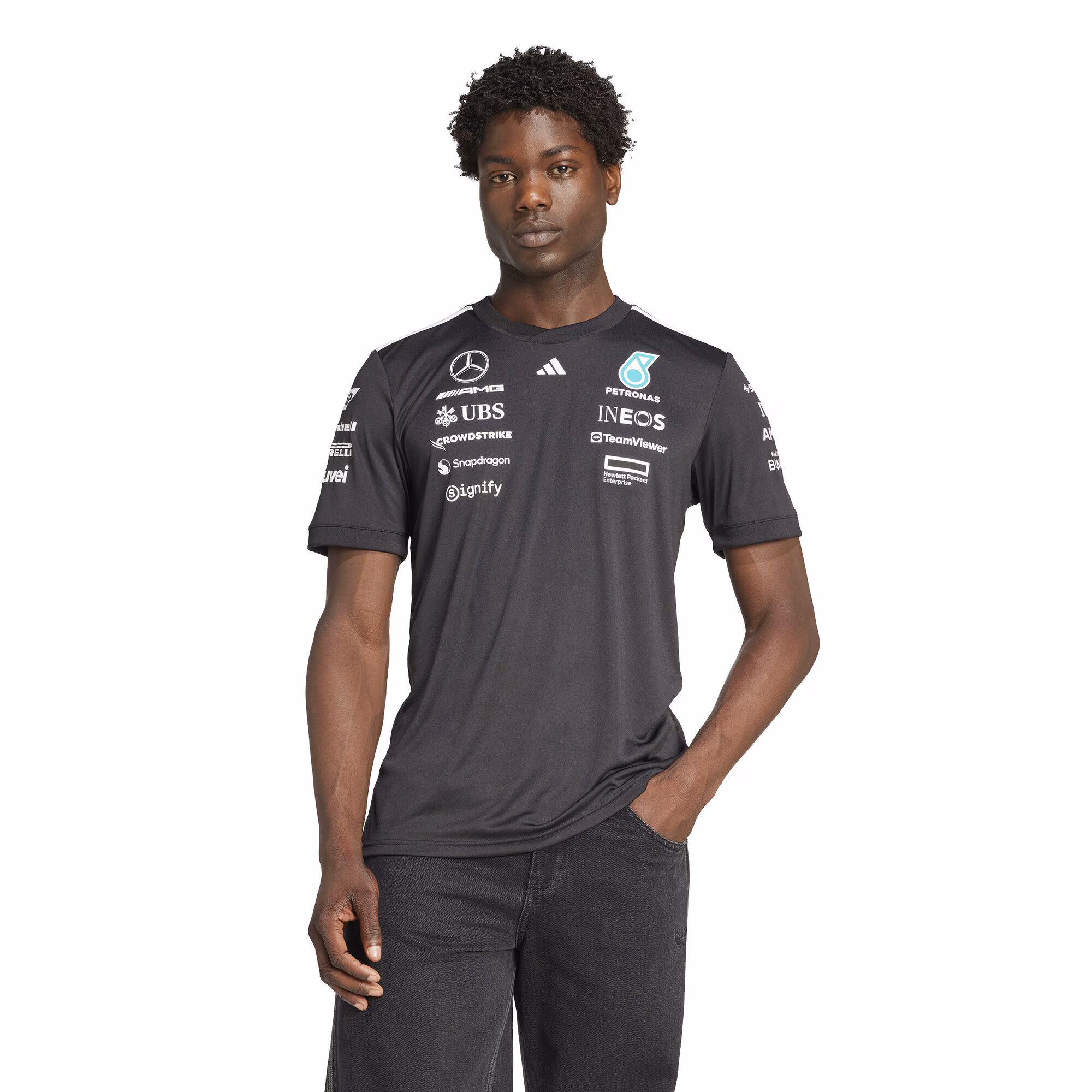 Mercedes AMG Petronas adidas F1 2025 Team Driver T-Shirt - Black