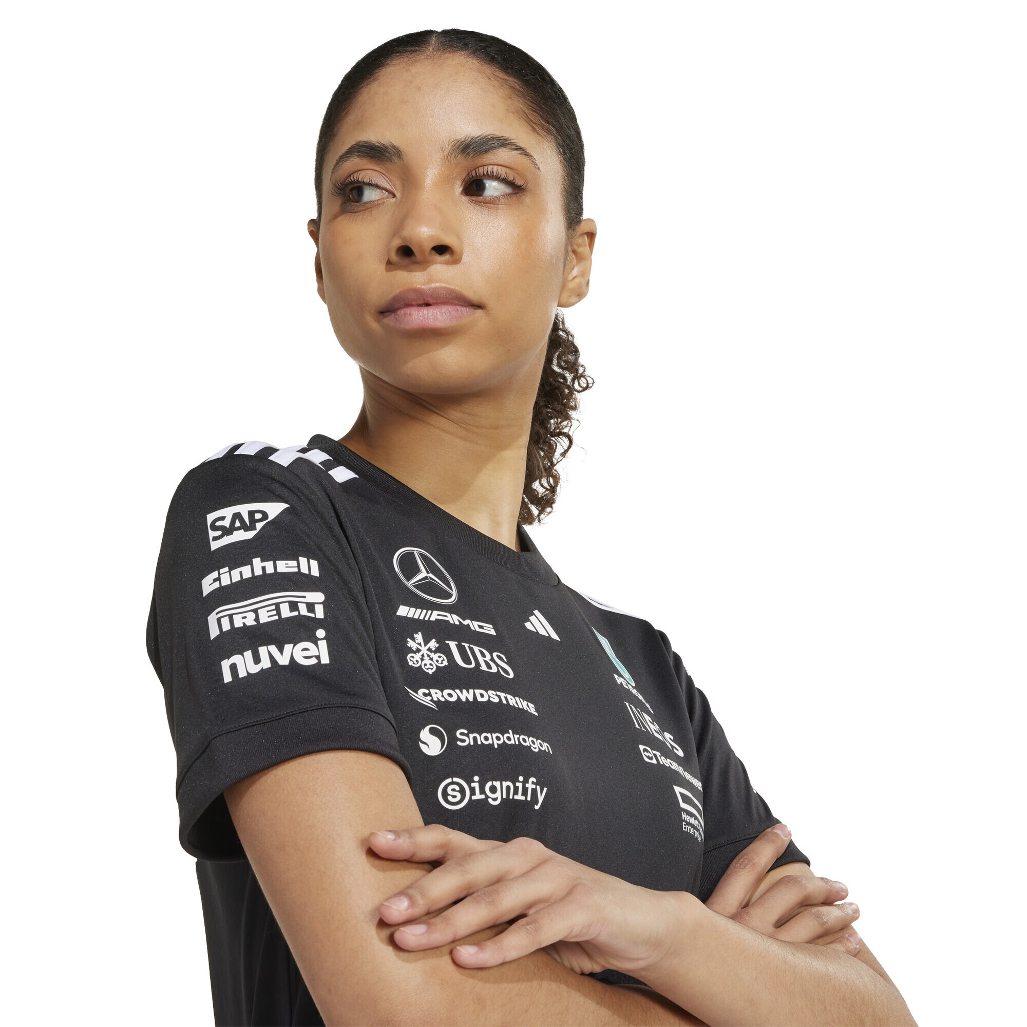 Mercedes AMG Petronas adidas F1 2025 Team Driver T-Shirt - Black - Womens