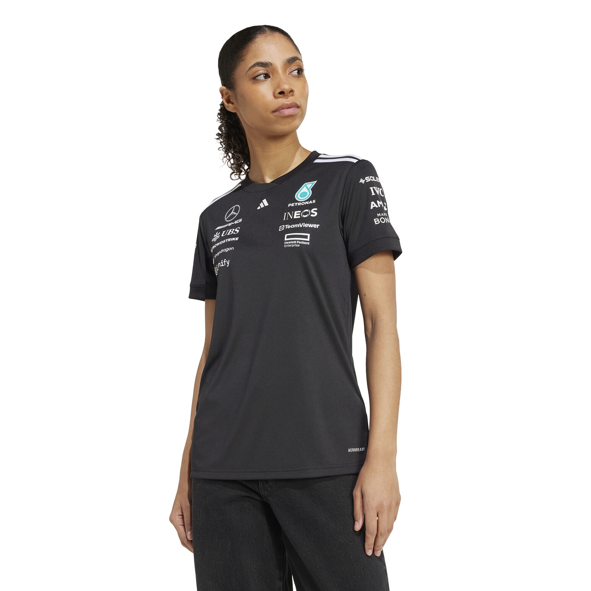 Mercedes AMG Petronas adidas F1 2025 Team Driver T-Shirt - Black - Womens