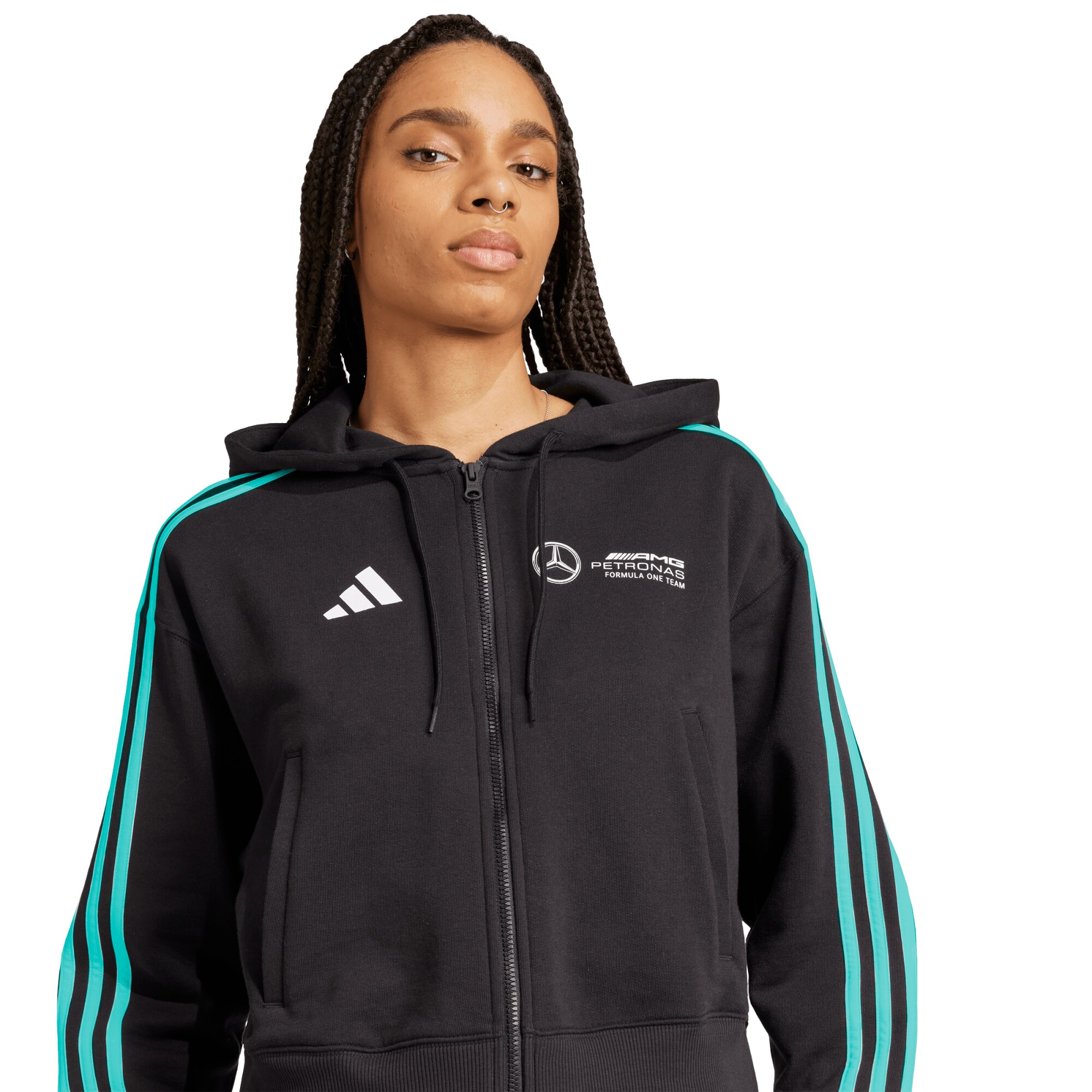 Mercedes AMG Petronas adidas F1 Logo Zip Hoodie - Black - Womens