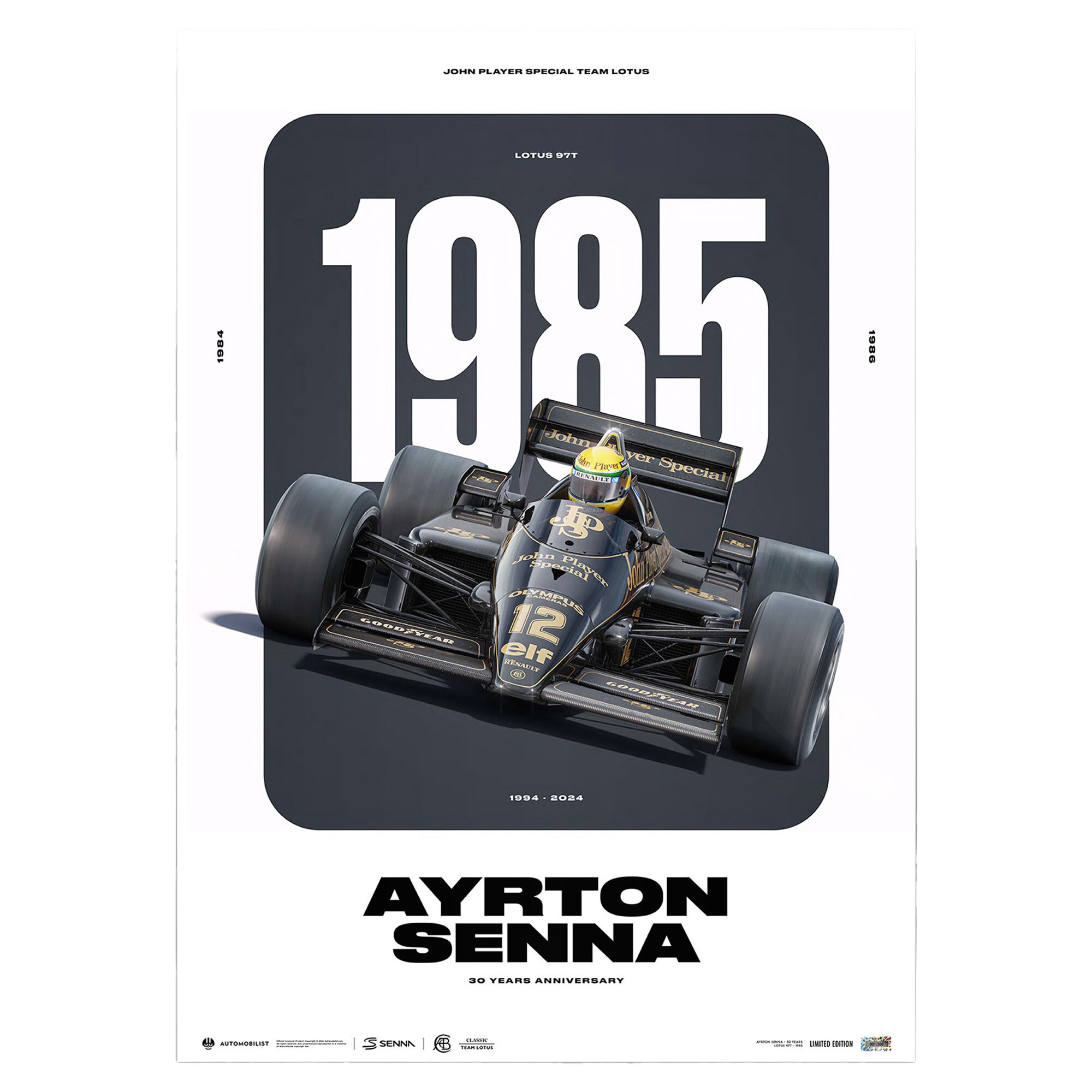 Ayrton Senna Team Lotus 97T - 30 Years of Legacy - Limited Edition Poster