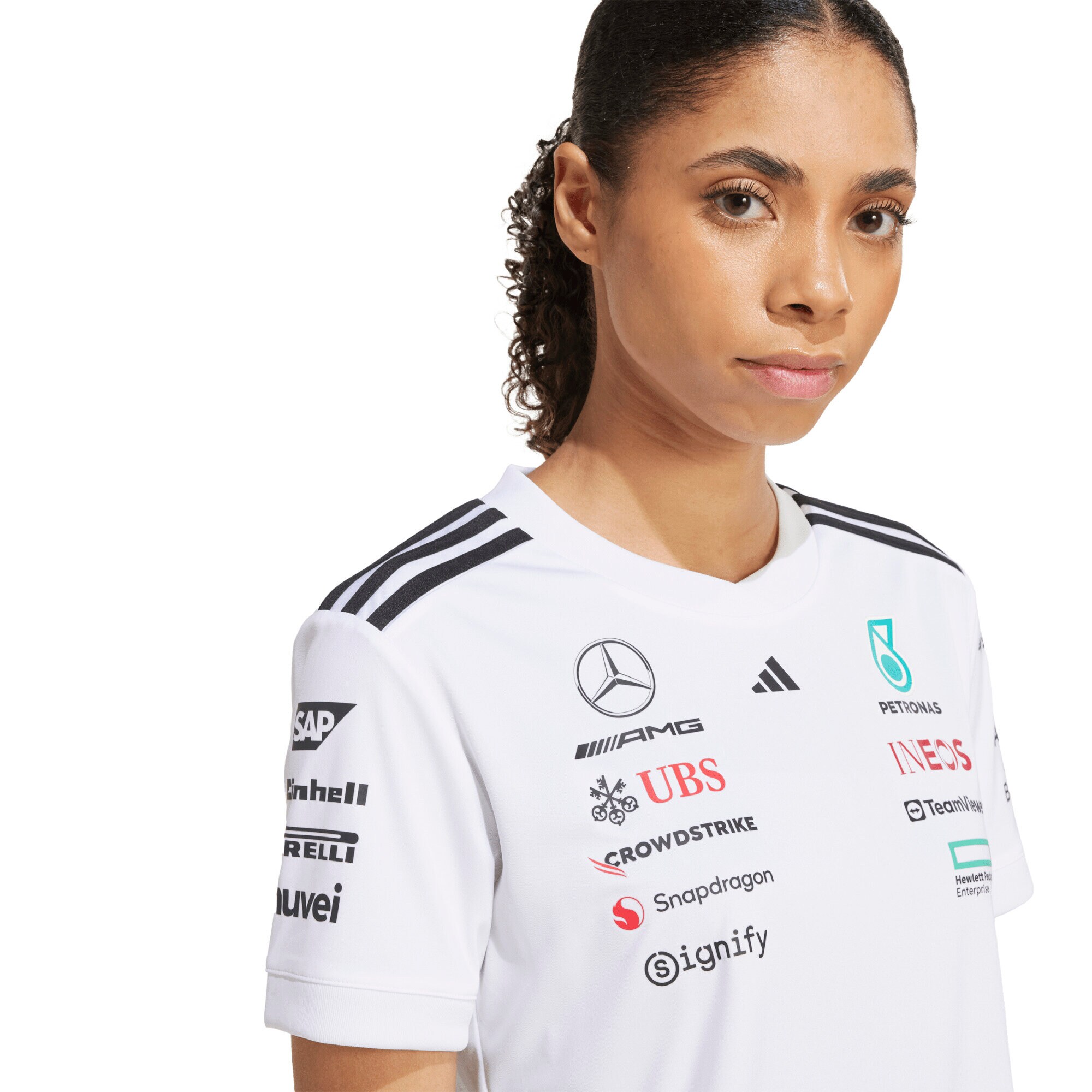 Mercedes AMG Petronas adidas F1 2025 Team Driver T-Shirt - White - Womens