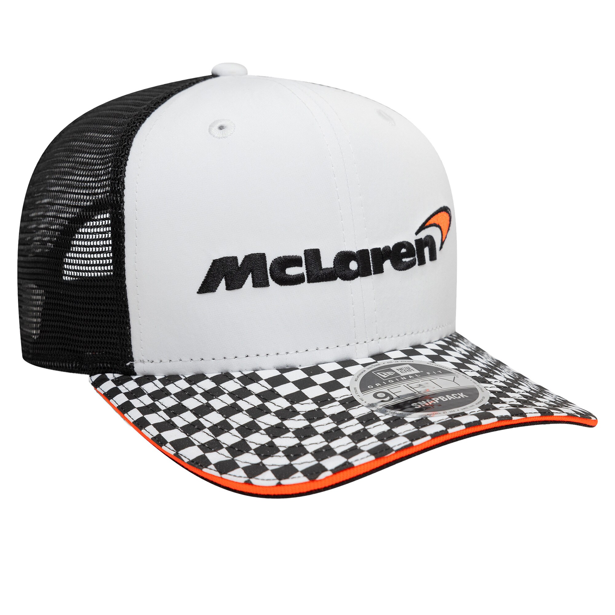 McLaren New Era Checkered Visor 9FIFTY Pre Curve Cap - White