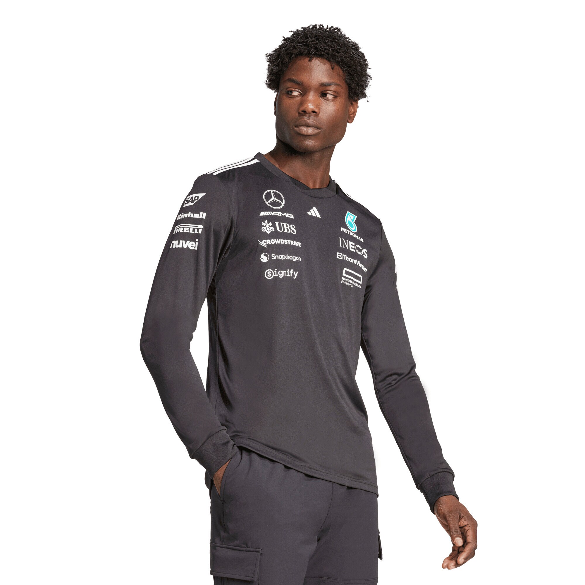 Mercedes AMG Petronas adidas F1 2025 Team Long Sleeve Driver T-Shirt - Black
