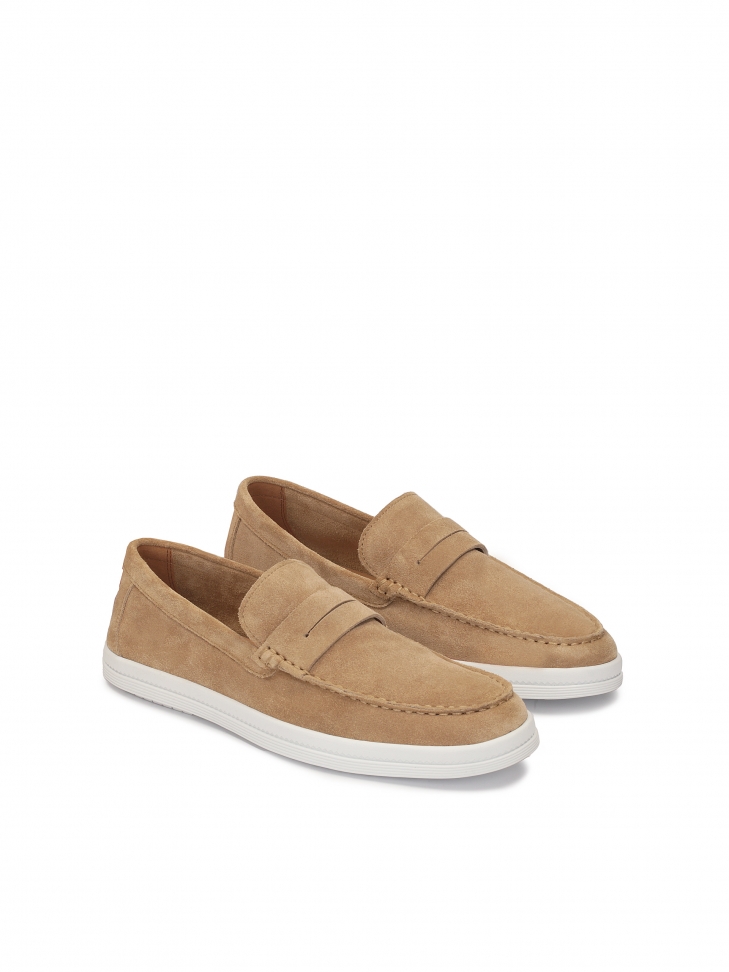 Beżowe wsuwane sneakersy męskie na białej podeszwie