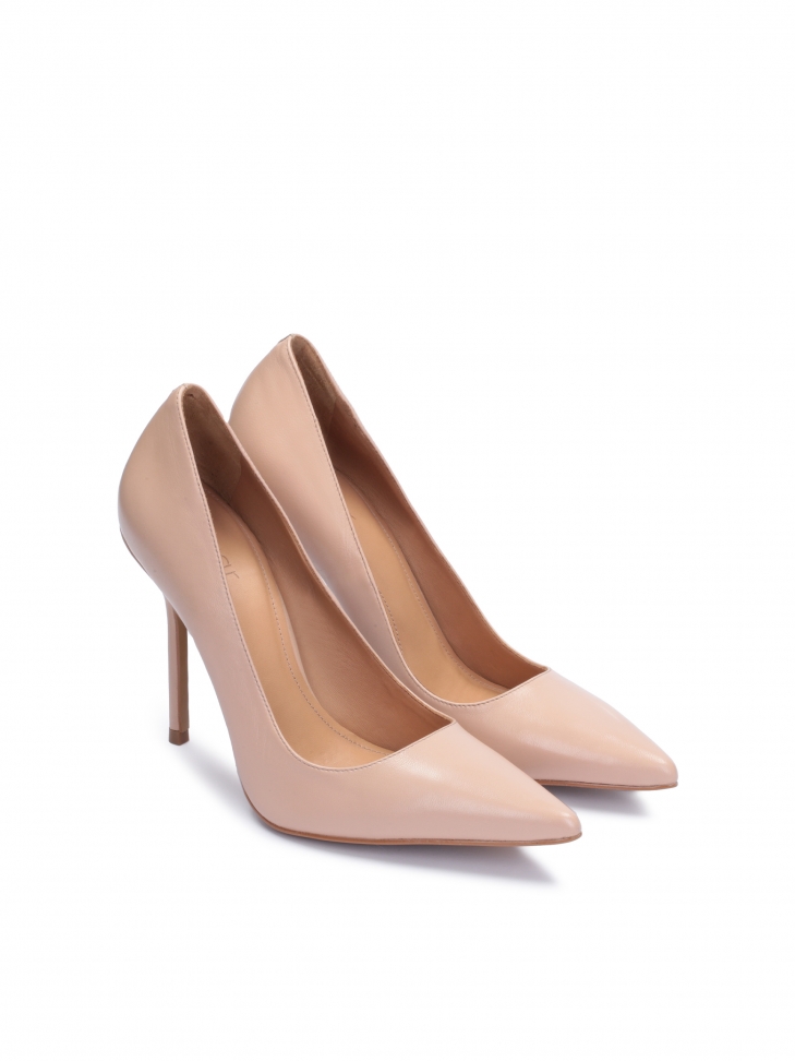 Beżowe czółenka ze skóry na szpilce