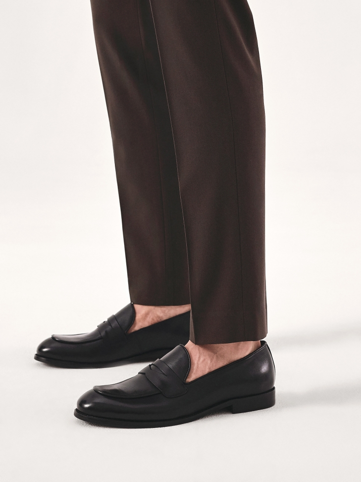 Czarne skórzane męskie penny loafers