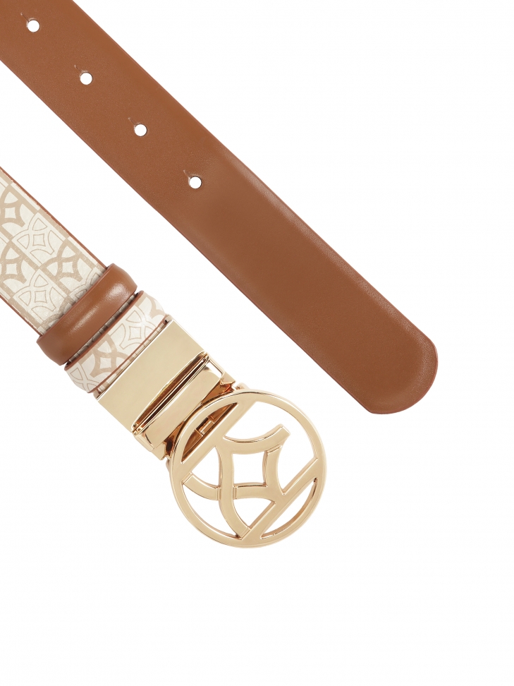 Beżowo-brązowy pasek dwustronny w monogramy