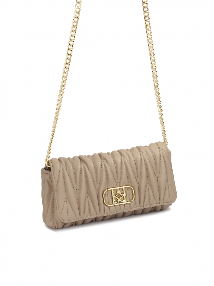 Mała pikowana torebka ze skóry w kolorze taupe