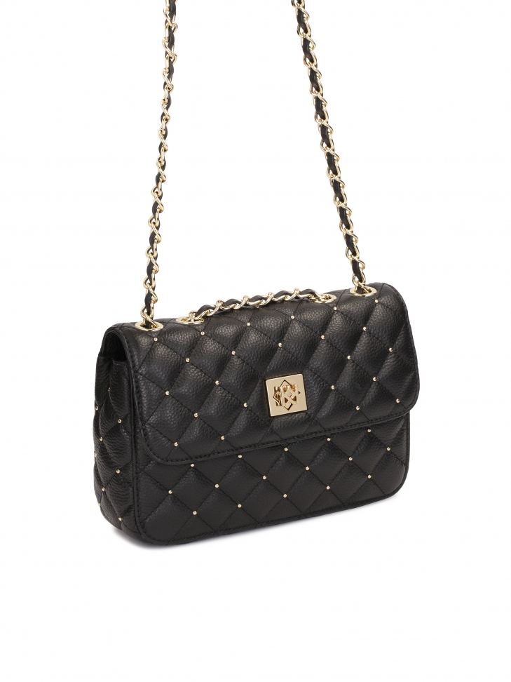 Mała czarna torebka z pikowaniem i otymi dżetami