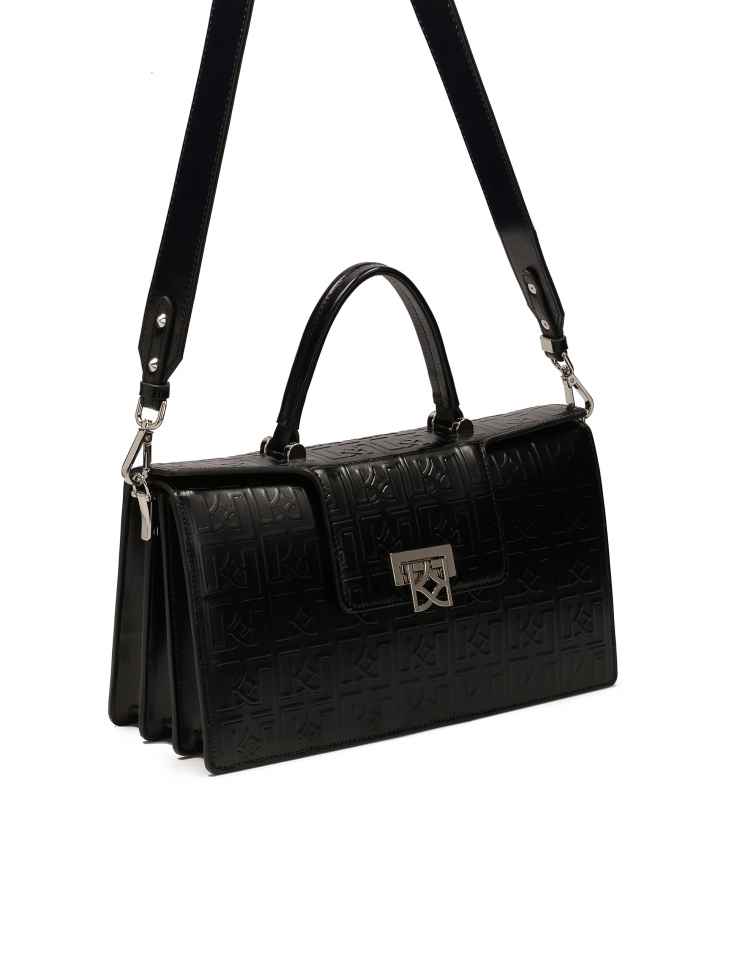 Skórzana torebka kuferek z rączką i paskiem