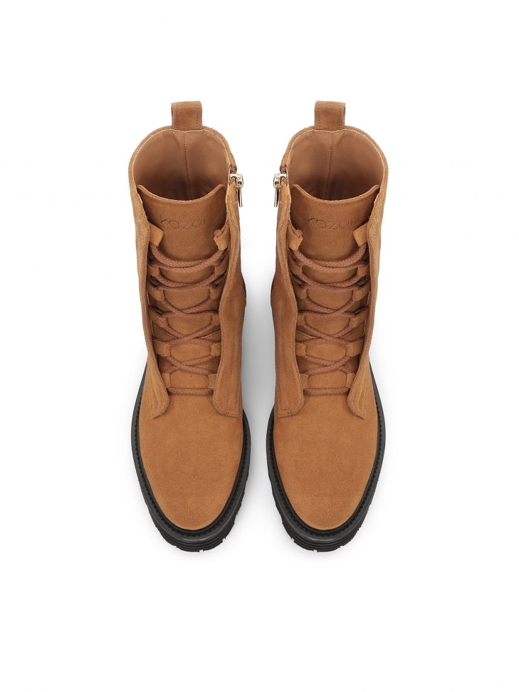 Zamszowe trzewiki damskie w rudym kolorze