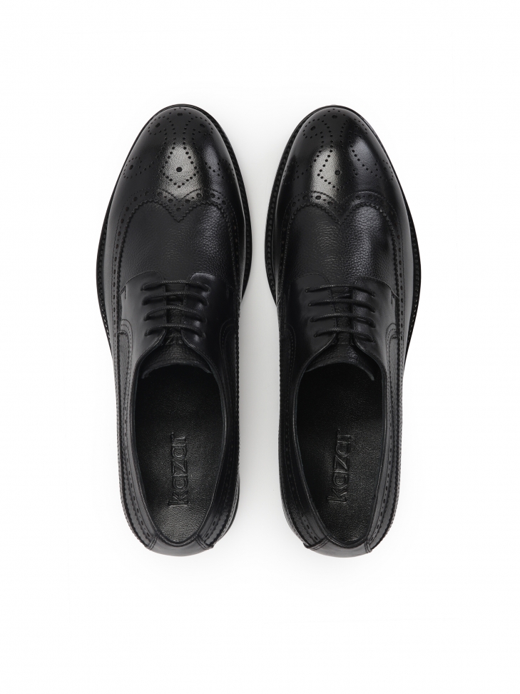 Eleganckie czarne półbuty męskie z rozetowym zdobieniem