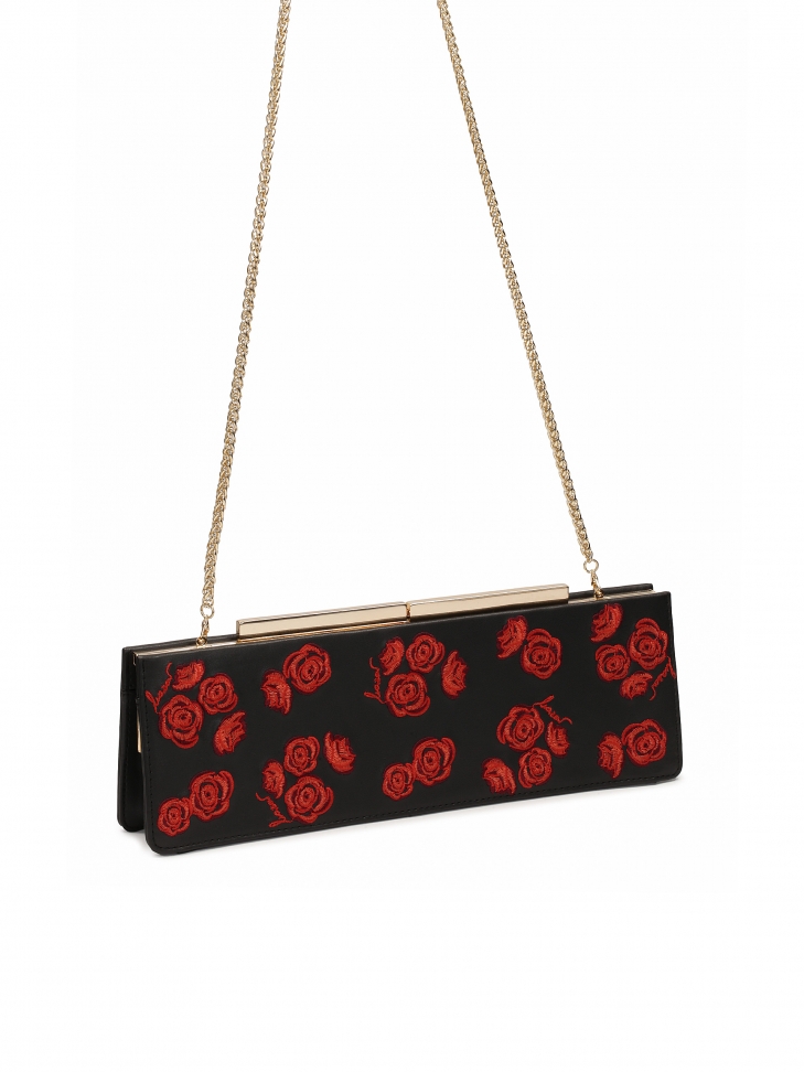 Podłużna sztywna torebka wieczorowa w kwiaty