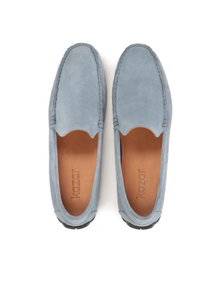 Jasnoniebieskie mokasyny męskie z zamszu