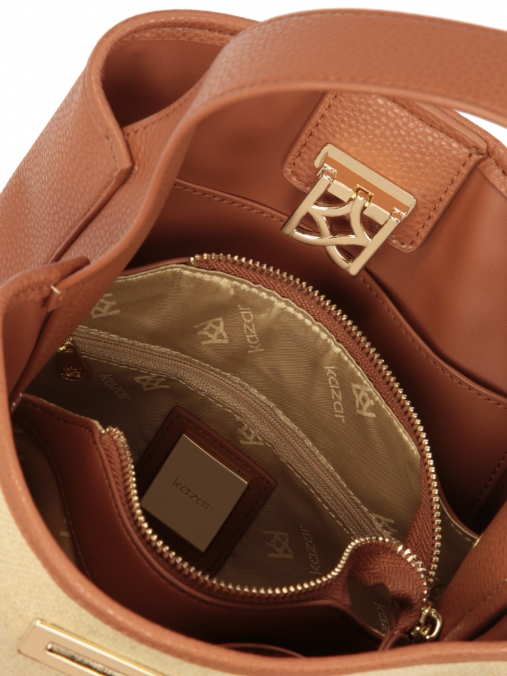 Brązowa torebka ze skóry i tkaniny