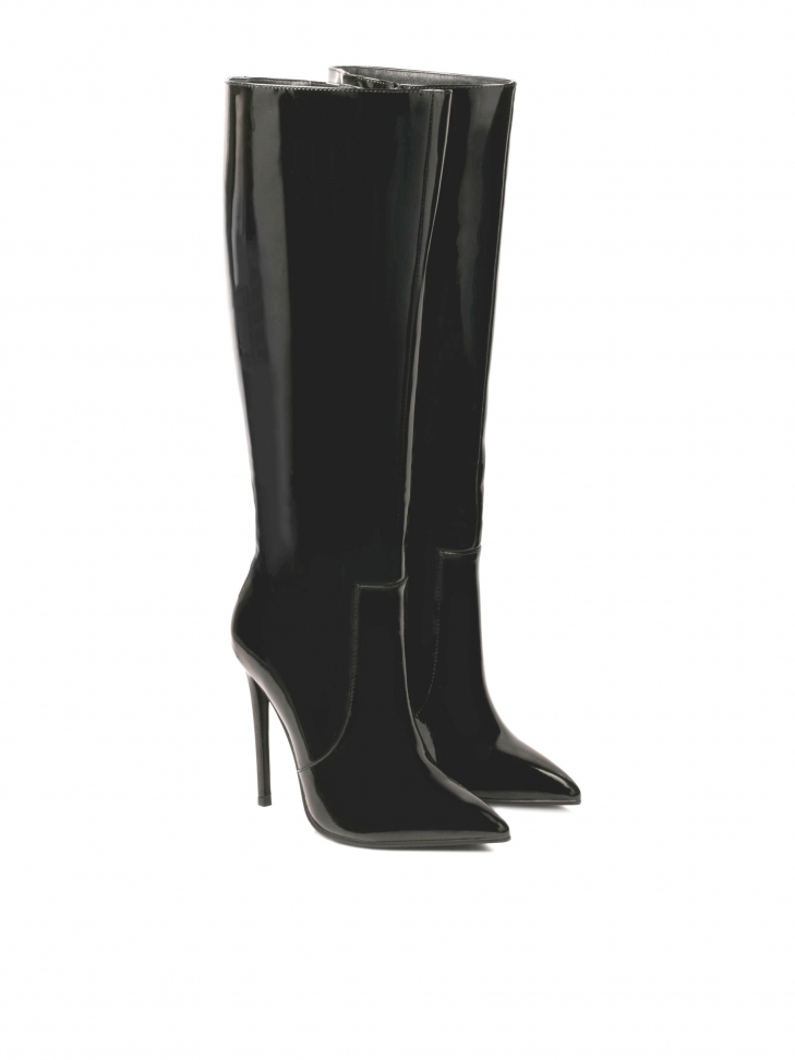 Eleganckie kozaki na szpilce z lakierowanej skóry