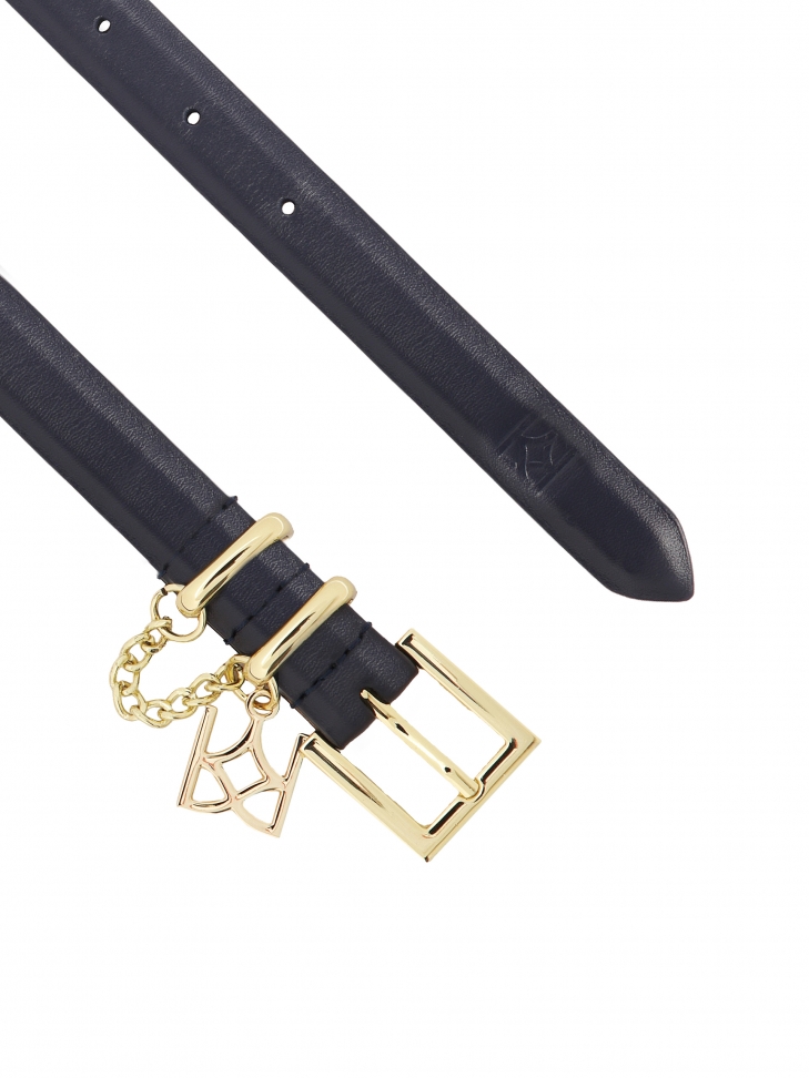 Granatowy wąski pasek ze otą ozdobą