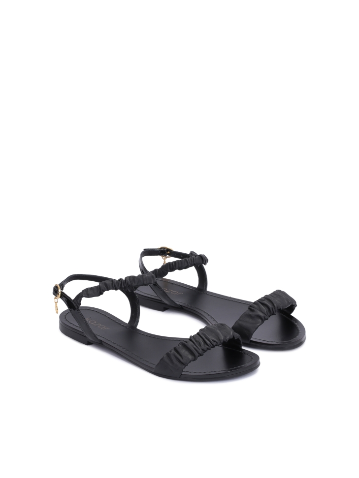 Czarne sandały damskie z marszczonym paskiem