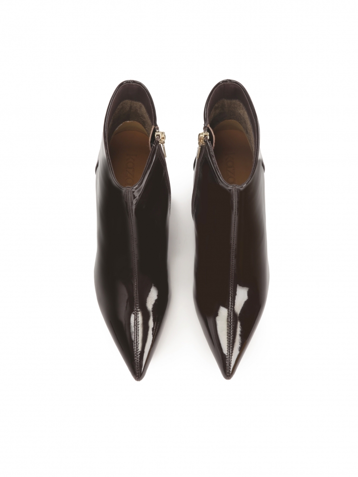 Brązowe lakierowane botki kaczuszki