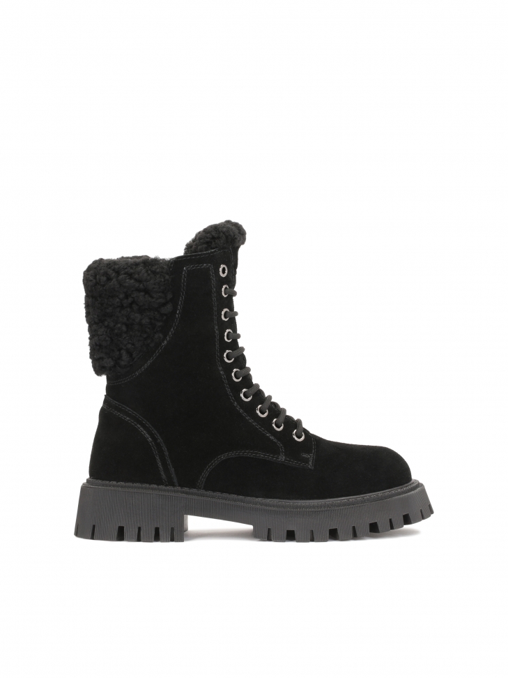 Ocieplane trzewiki damskie z miękkiego zamszu i kożuszka