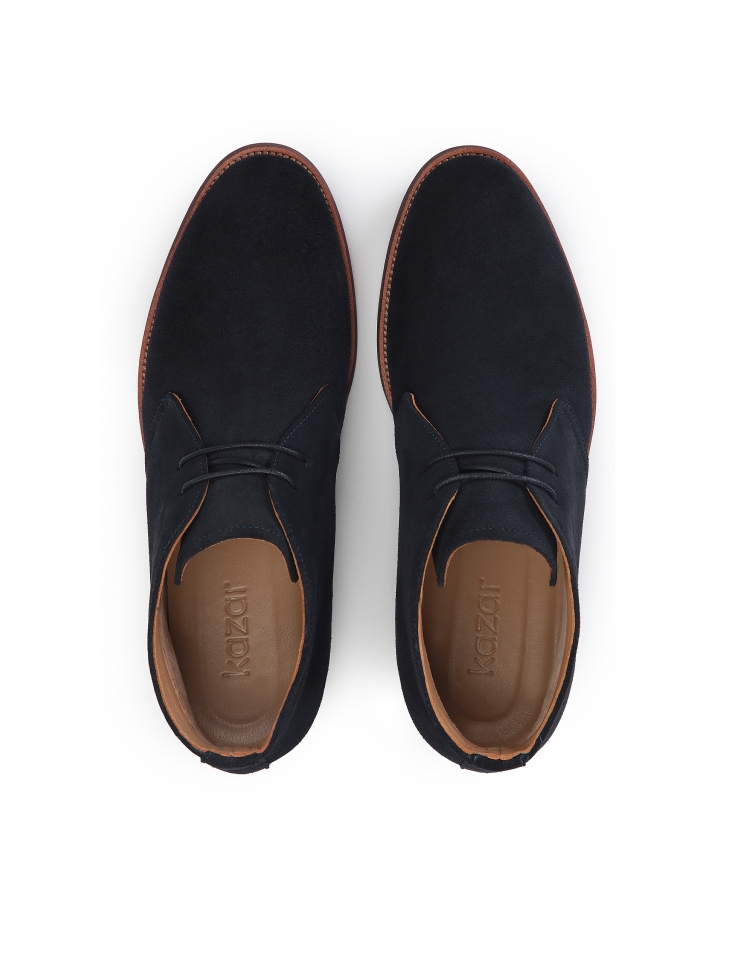 Eleganckie granatowe trzewiki męskie ze sznurowaną cholewką