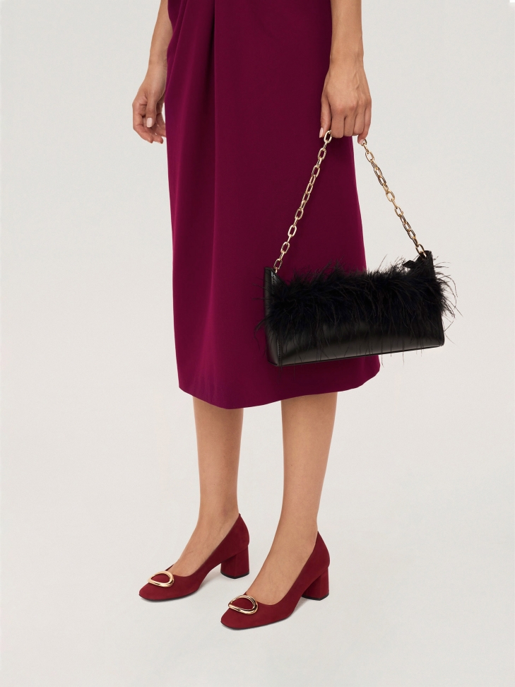 Bordowe czółenka z nubuku na średniej wysokości obcasie