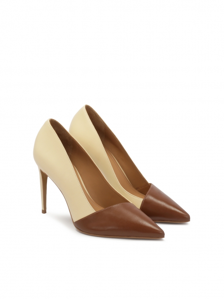 Dwukolorowe czółenka ze skóry