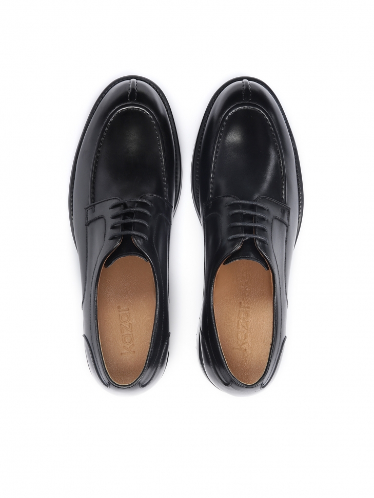 Skórzane czarne półbuty Derby z przeszyciem na nosku