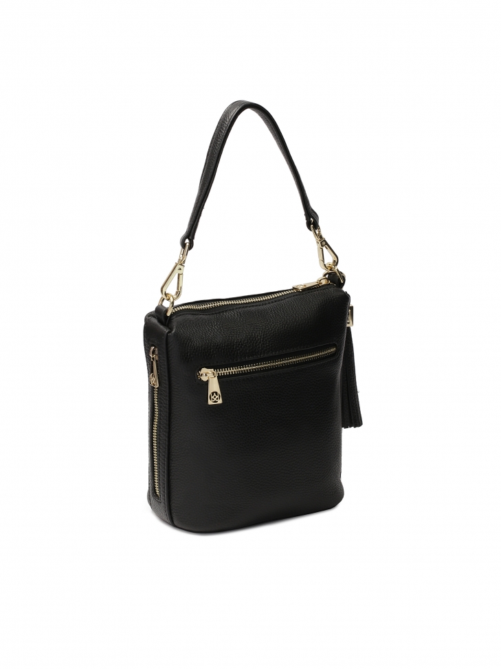 Skórzana czarna listonoszka z odpinanym brelokiem