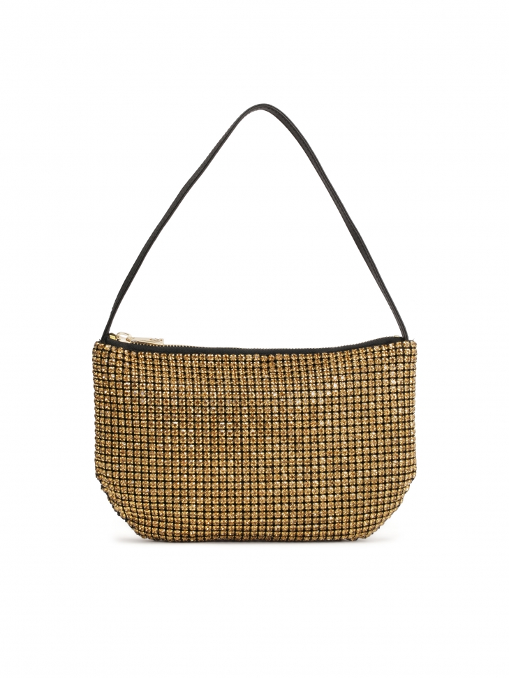 Złota błyszcząca torebka z cyrkoniami