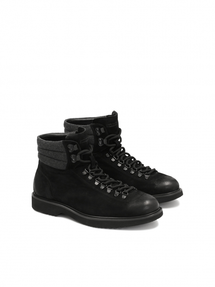 Czarne męskie trzewiki z nubuku i tkaniny