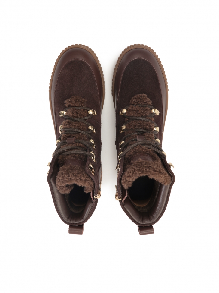 Ciemnobrązowe trzewiki z zamszu i skóry licowej