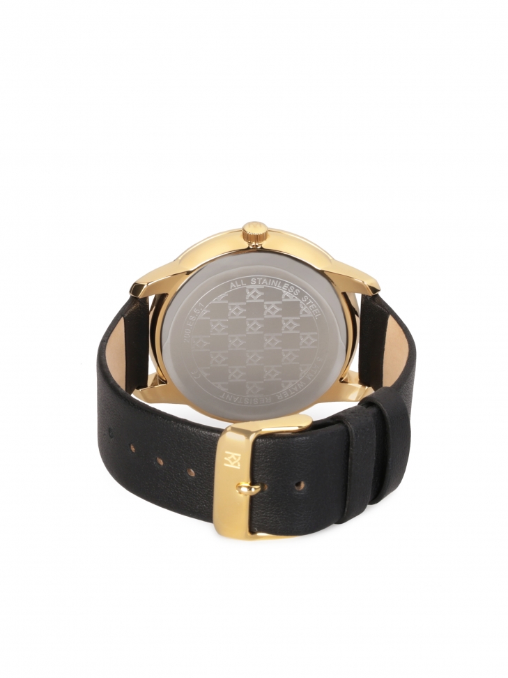 Zegarek na skórzanym pasku ze otą kopertą i białą tarczą