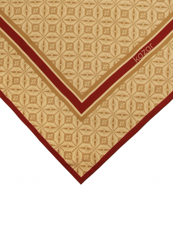 Beżowa jedwabna apaszka w autorski wzór