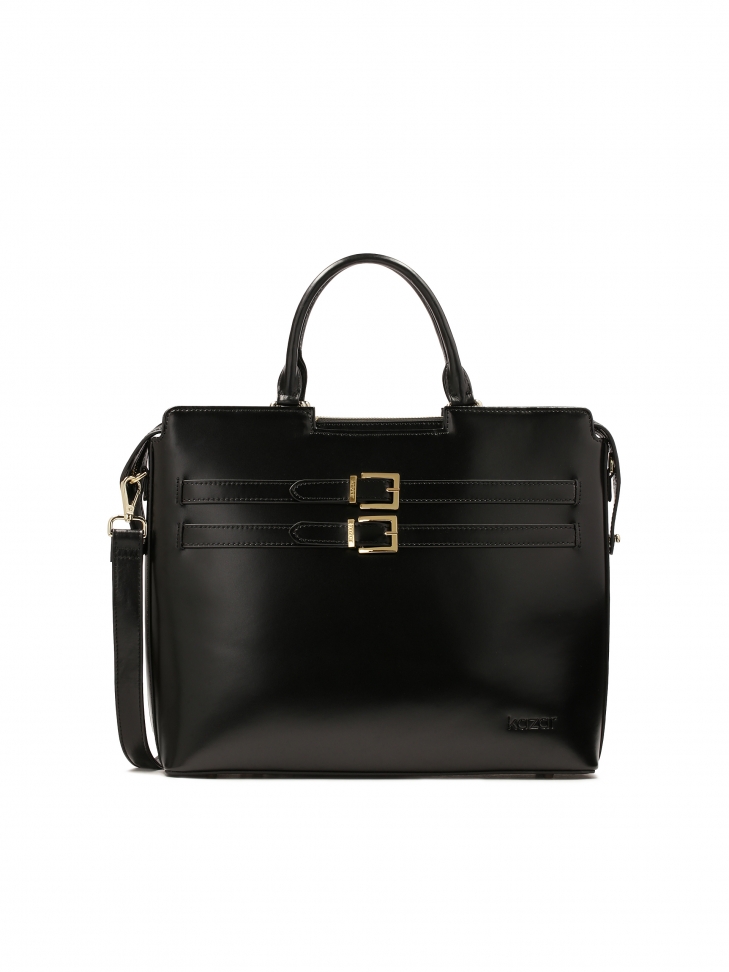 Elegancka torebka biznesowa zdobiona paskami