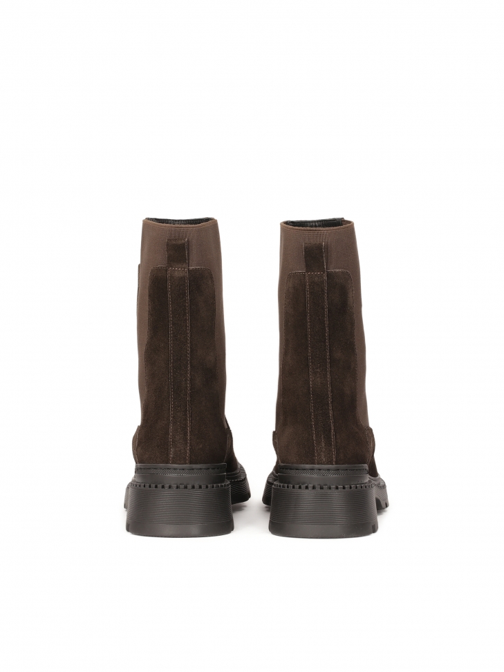 Brązowe wsuwane botki z zamszu