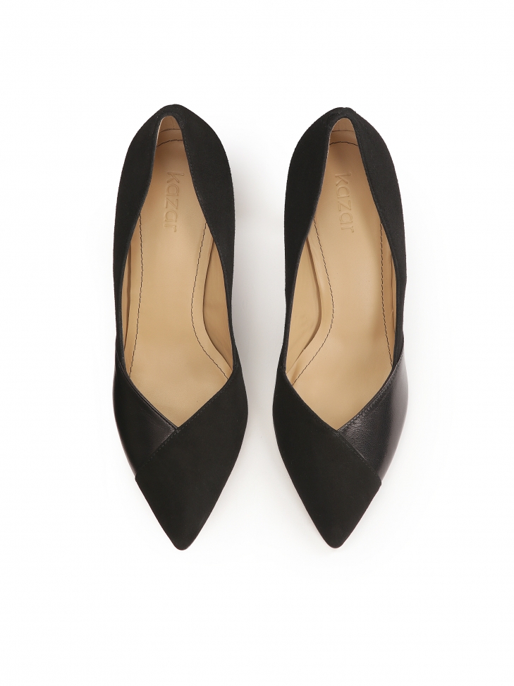 Czarne czółenka z zamszu i gładkiej skóry