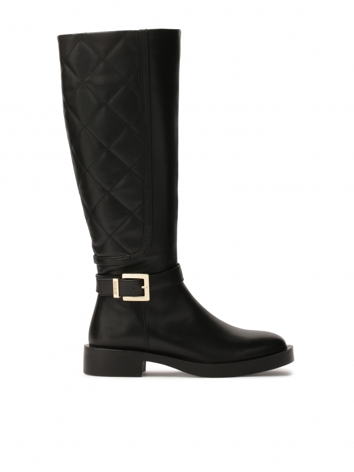 Uniwersalne czarne kozaki z dekoracyjnym pikowaniem