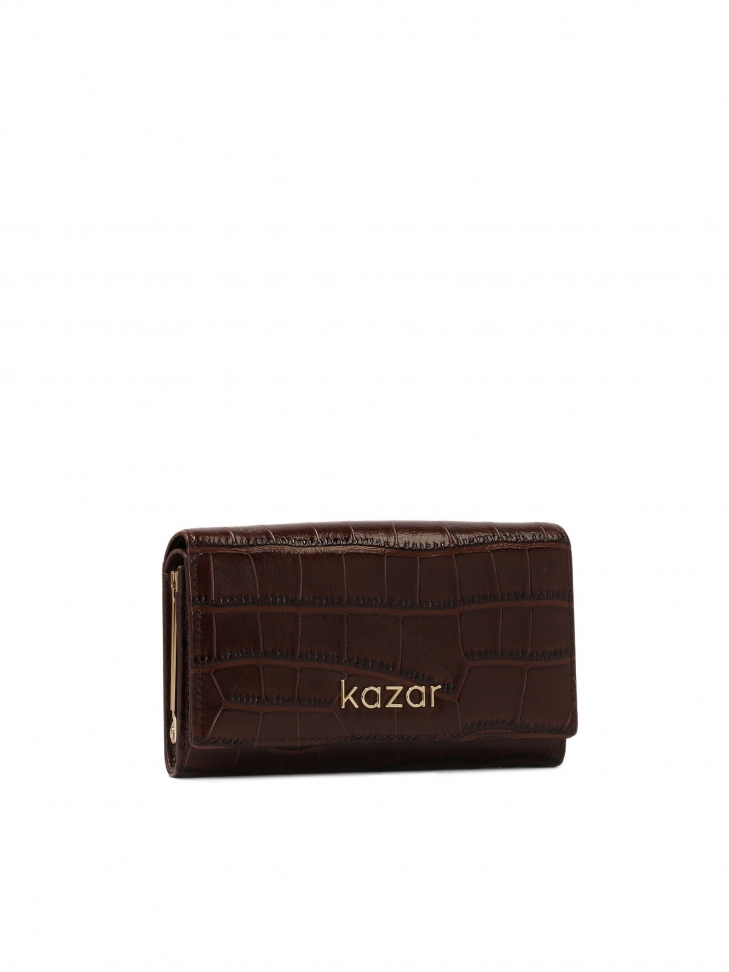 Zgrabny. poziomy portfel ze skóry tłoczonej
