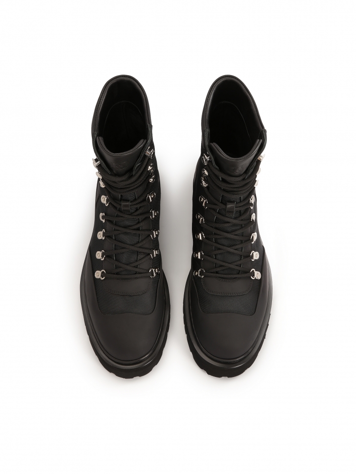 Czarne skórzane trzewiki męskie z wysoką cholewką