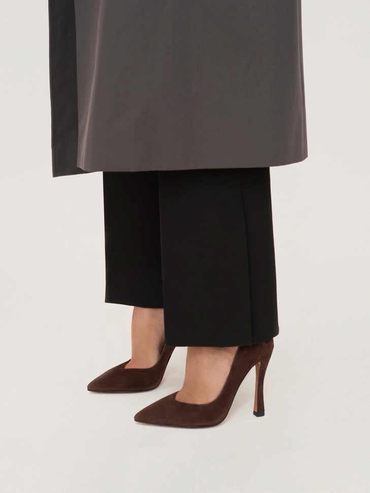 Zamszowe czółenka damskie w kolorze ciemnego brązu